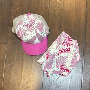 Pink and White Leaf Print Hat and Kid Bottom Set